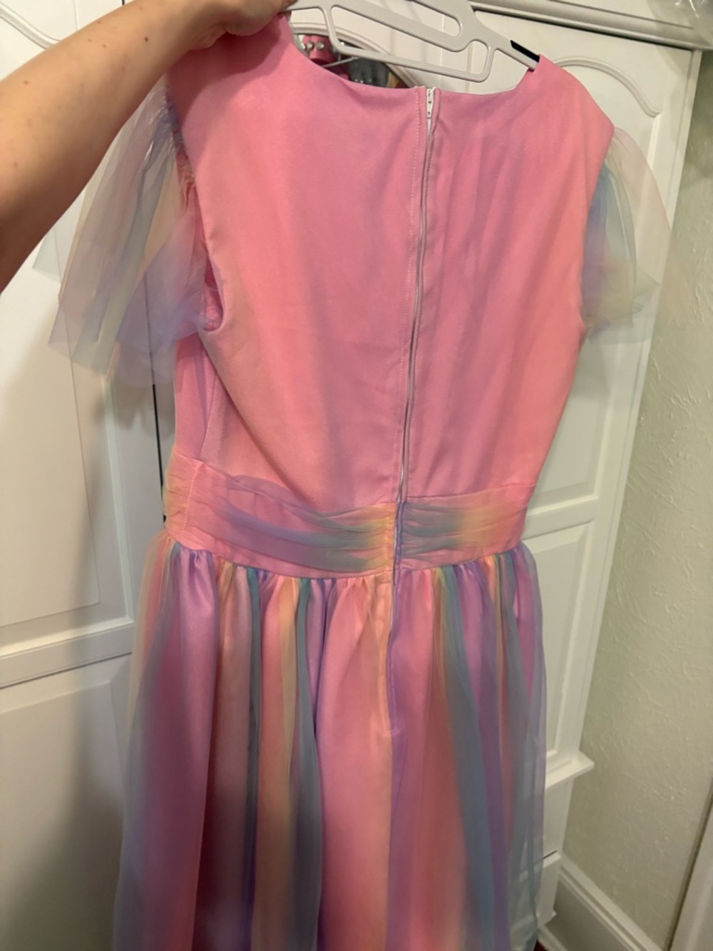 Pastel Pink Rainbow Tulle Wrap-Front Formal Dress - Picture 2 of 3